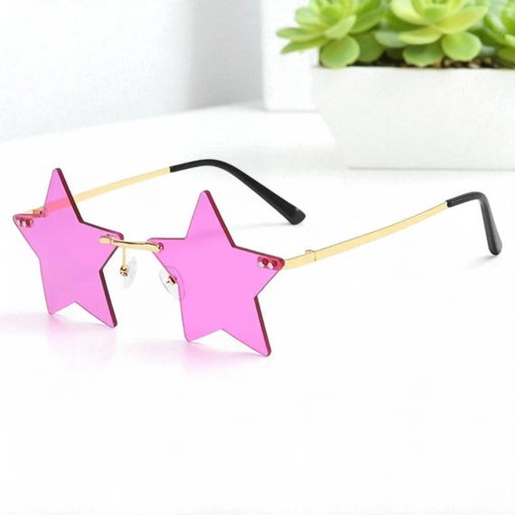 Stylish Purple Star-shaped Sunglasses, Rimless Eyewear  display picture 3