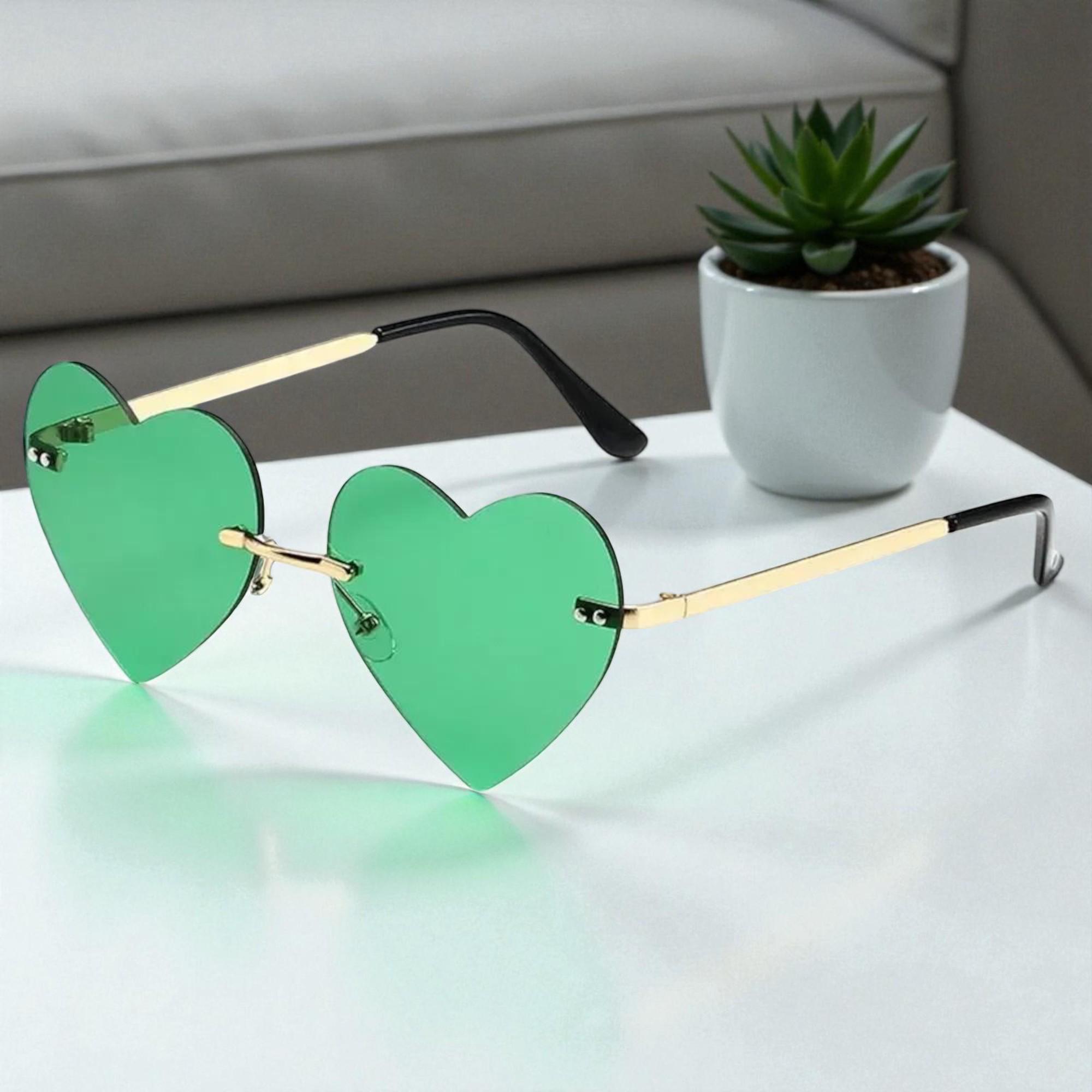 Stylish Green Heart-shaped Sunglasses, Rimless Green Glasses  display picture 3