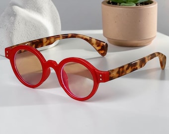 Lesebrille für Männer und Frauen, runde Sonnenbrille, Unisex Brille für Männer und Frauen, rote Brille, runde Brille, Alltagsbrille