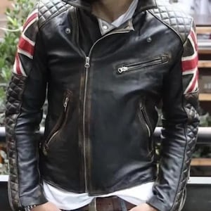 Triumph Black Vintage Cowhide Leather Motorcycle Jacket – Union Flag Biker Racing Jacket, CE-Approved