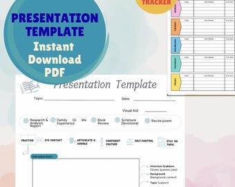 Simple Presentation Template + Free Homework Tracker CC Student Public Speaking Presentation Template ADHD-Friendly PDF Instant Download