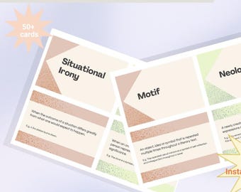 Literary Terms Flashcards Printable 50+ Cards from Grade 4 to grade 12 – ELA Vocabulary Homeschool & Classroom Printable Instant Download
