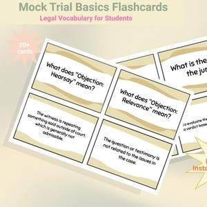 Mock Trial Flashcards Printable PDF Legal Vocabulary for Students Civics & Law Classroom Resource Homeschool Government Study Cards Instant