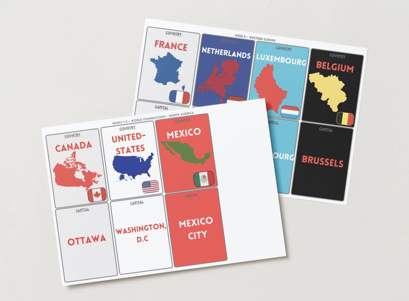 World Countries Capitals Flashcards With Flags 36-week Geography ...