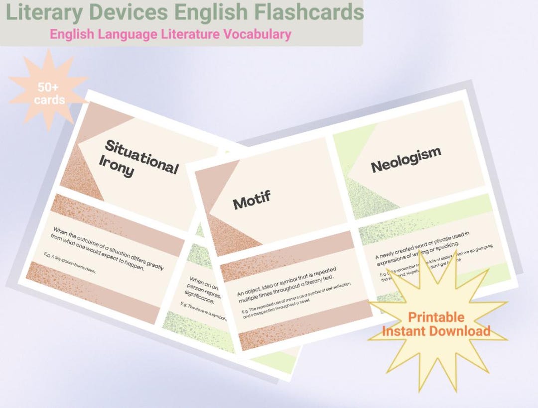 Literary Terms Flashcards Printable 50+ Cards From Grade 4 to Grade 12 ...