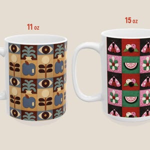 Patchwork Art Mug | Denim & Butterfly Design Coffee Cup | 11 oz or 15 oz Ceramic Mug | Cute Handmade Style Gift