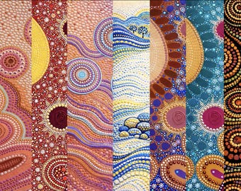 Native Australian Aboriginal Patterns Digital Paper Tribal Indigenous Fabric Textile Designs BUNDLE of 8 Premium PNG files