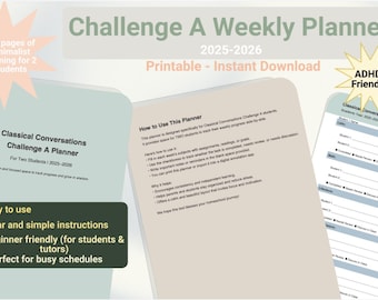 Classical Conversations Challenge A Planner 2025–2026 for 2 Students Homeschool Simple CC Director Organizer Printable PDF ADHD friendly