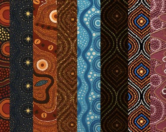 Textured Native Australian Aboriginal Seamless Patterns Digital Paper Tribal Indigenous Fabric Textile Designs BUNDLE of 8 High Quality PNG