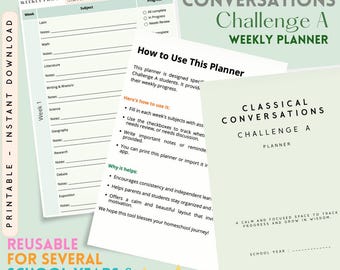 Classical Conversations Challenge A Planner Reusable Weekly Homeschool Checklist Simple CC Director Organizer Printable Record Keeping Log