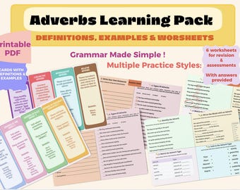 Adverbs Worksheets and Cards 1/8 Parts of Speech Grammar Practice Printable ESL English Grammar Elementary & Homeschool PDF Visual Learning