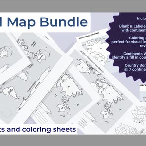 Geography World Map Bundle for Beginners Printable PDF Blank Labeled Maps ft Continents & Oceans Map Worksheets Homeschool CC chanllenge A