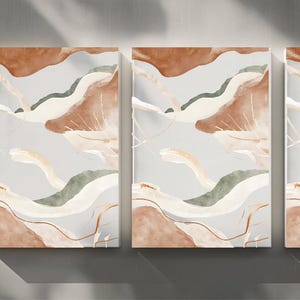 Abstract Japandi Neutral Canvas Wall Art, Arte de linha em tons terrosos, Estilo Boho orgânico, Impressão de arte de spa Wabi Sabi, Estética de interior bege