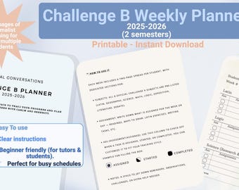 Classical Conversations Challenge B Planner 2025–2026 Simple Homeschool CC Director Organizer Printable PDF ADHD friendly beginner Tutors