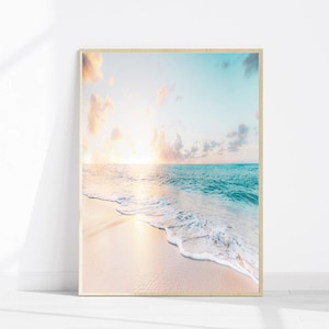 Arte murale dell'oceano, poster del tramonto sull'oceano, stampa sulla spiaggia, arte murale della natura, stampa 24x36, arte murale costiera, stampa del cielo, arte murale del mare, stampa dell'onda dell'oceano