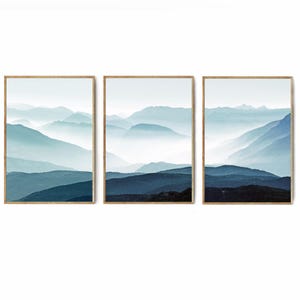 Nature 3 Piece Wall Art, Triptych, Mountain Landscape Panorama Print, Mountain Wall Art, Mountain Valley Poster, Nature Canvas, Framed Print