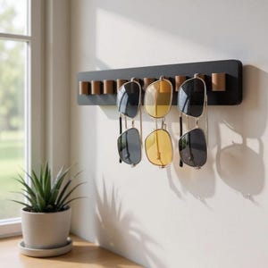 Wooden Wall-Mounted Glasses Rack, Sunglasses Organizer, Eyewear Display Stand, Home Glasses Storage, Minimalist Eyewear Holder