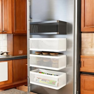 Magnetischer Kühlschrank-Organizer-Korb: Eisen-Küchen-Aufbewahrung (28 cm x 12,5 cm x 10 cm) - (35 cm x 13 cm x 10 cm)