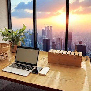 Wooden Cable Management Box - Cord Storage Organizer, Extension Cord Hider, Desk & Floor Wire Tidy Solution, Cable Organizer for Home Office
