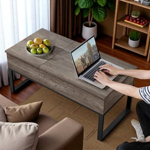 Modern Lift-Top Coffee Table with Hidden Storage – Adjustable Height Sofa Table, Living Room Center Table with Shelves & Organizer