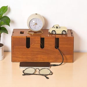 Wood Cable Management Box: Cord Organizer & Surge Protector Cover