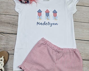 Patriotic Kids Outfit | 4th of July Personalized Shirt | Matching Sibling Set | Custom Name Outfit | Baby Toddler Girl Boy Clothes