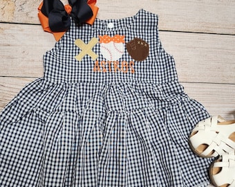 Baseball Toddler Dress, Astros, Navy Gingham, Toddler Dress, Summer Dress, 3 Tiered Dress, Twirl Dress, Monogram, Personalization