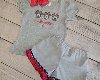 Personalized Trio Mouse Girl Outfit, Magical Outfit, Embroidery, Matching Siblings Boy and Girl, Magical Trip
