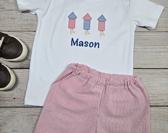 Patriotic Kids Outfit | 4th of July Personalized Shirt | Matching Sibling Set | Baby Toddler Girl Boy Clothes | Boy Outfit