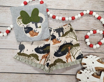 Girl Sibling Animal Kingdom Disney Outfit, Summer Vacation, Birthday, Ruffle Shorts, Toddler,