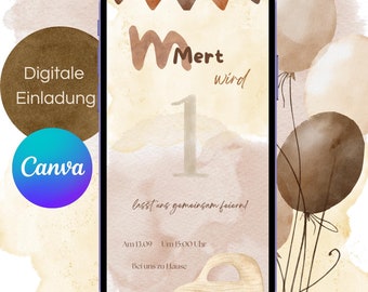 Digital invitation for children's birthday, invitation card, birthday invitation car, WhatsApp e-card, customizable template Canva