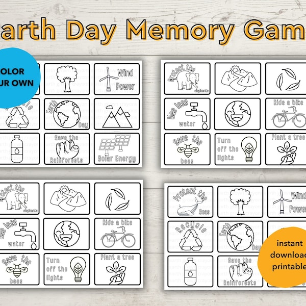 Instant Download Earth Day Craft - Kids Color-Your-Own Memory Game - Educational DIY Kit - Unique Eco-Friendly Gift