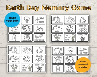 Instant Download Earth Day Craft - Kids Color-Your-Own Memory Game - Educational DIY Kit - Unique Eco-Friendly Gift