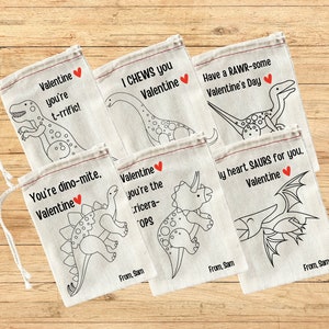 Dinosaur Valentines for Class Party Set of Six Valentine Message Dinosaur Favors for Kids Party Favors image 1