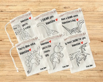 Dinosaur Valentines for Class Party - Set of Six Valentine Message Dinosaur Favors for Kids Party Favors