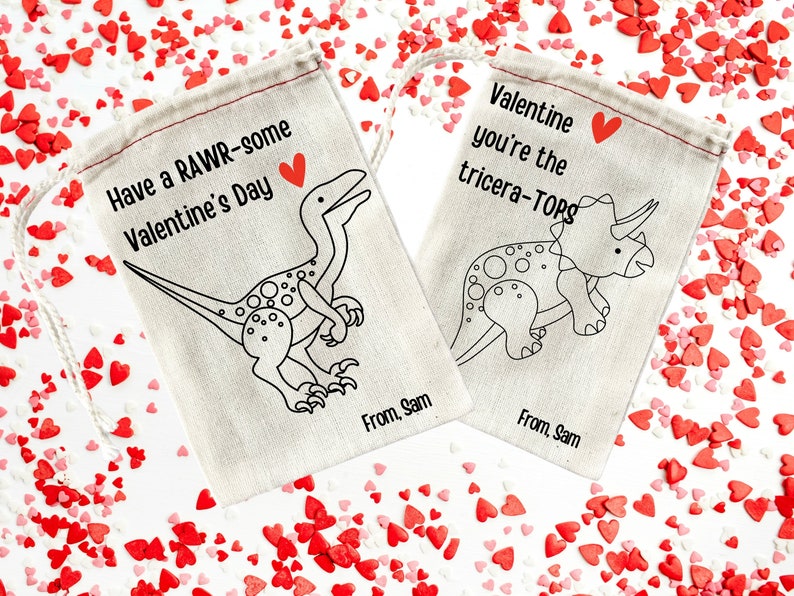 Dinosaur Valentines for Class Party Set of Six Valentine Message Dinosaur Favors for Kids Party Favors image 3