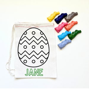 Easter Basket Gift Bunny Soy Crayons with Custom Drawstring Bag Spring Activity for Kids image 1