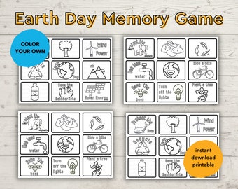 Earth Day DIY Activity for Kids - Color Your Own Memory Game - Instant Download Activity  - Game for Kids - DIY Earth Day Craft for Kids