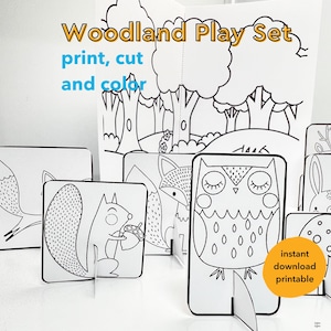 Digital Gift Idea for Kids Animal Play Set Instant Download Animal Printable Color Your Own DIY Print Color Cut image 1