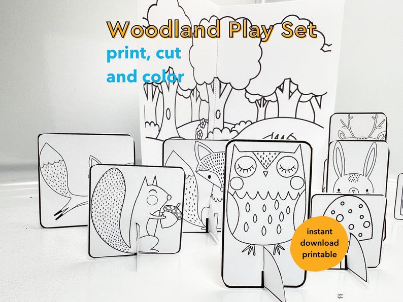 Digital Gift Idea for Kids Animal Play Set Instant Download Animal Printable Color Your Own DIY Print Color Cut image 1