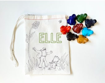 Frog and Toad Toy Play Set - Frog Crayons and Colorful Play Mat Personalized Bag - Storybook Gift for Kids