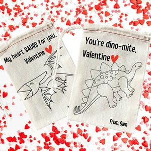 Dinosaur Valentines for Class Party Set of Six Valentine Message Dinosaur Favors for Kids Party Favors image 4