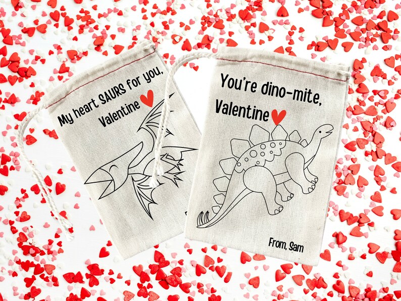 Dinosaur Valentines for Class Party Set of Six Valentine Message Dinosaur Favors for Kids Party Favors image 4