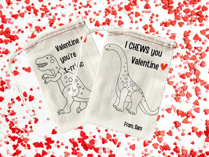 Dinosaur Valentines for Class Party Set of Six Valentine Message Dinosaur Favors for Kids Party Favors image 2