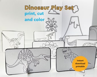 Instant Download Dinosaur Toy Play Set - DIY  Color Your Own - Print, Color and Cut - Dinosaur Activity - Last Minute Gift Idea