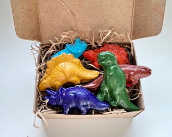 Dino Crayon Set Including Soy Wax Dinosaur Shapes and a Design Your Own Bag - Fun Art Supply for Kids