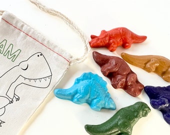 Dinosaur Crayons in a Bag - Sustainable, Eco Friendly and Non Toxic - Personalized Kids Gift