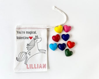 Valentines Messages - Personalized Gift Goodie Bag with Mini Heart Crayons - Valentines Day Gift for Kids