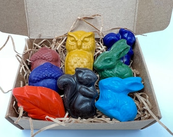 Forest Animal Natural Crayons - Nature Gift for Girl or Boy - Non Toxic and Vegan Friendly