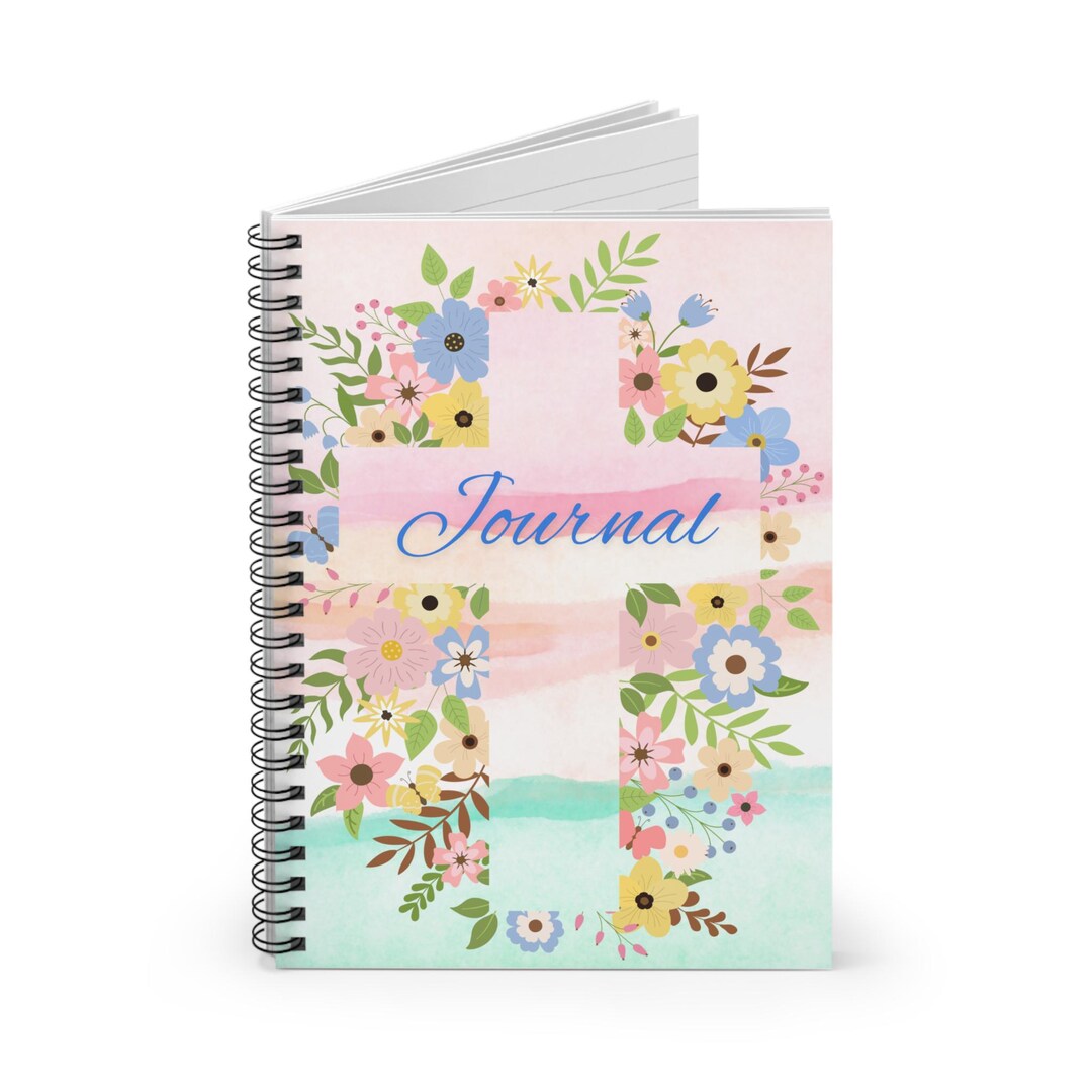 Floral Cross Journal Spiral Notebook | Pastel Flower Pattern, Ruled - Etsy